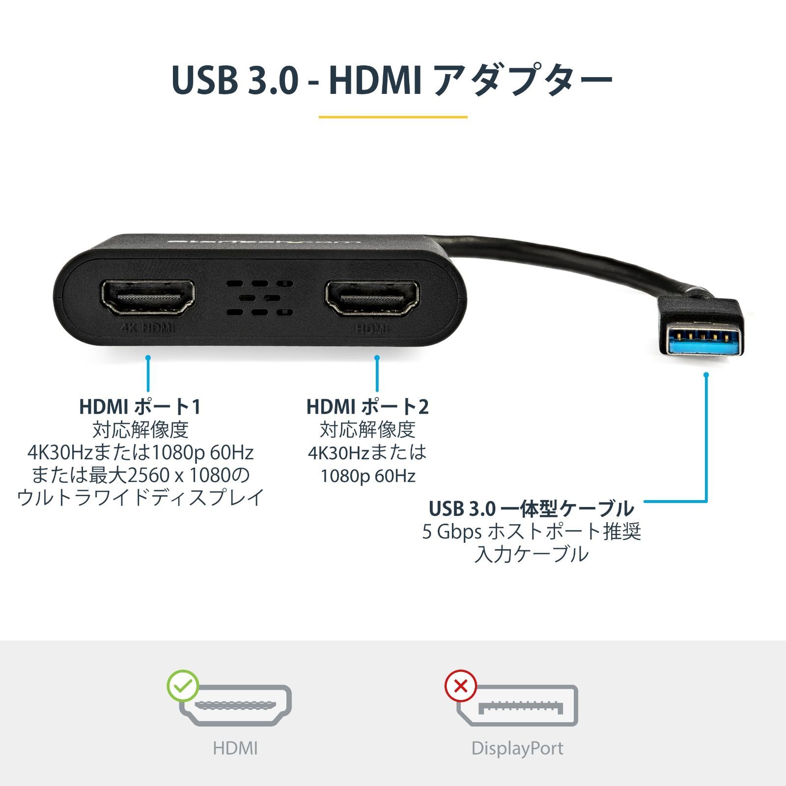 特価商品】1x & 1080p/USB 4K30Hz 3.0対応デュアルHDMIディスプレイ