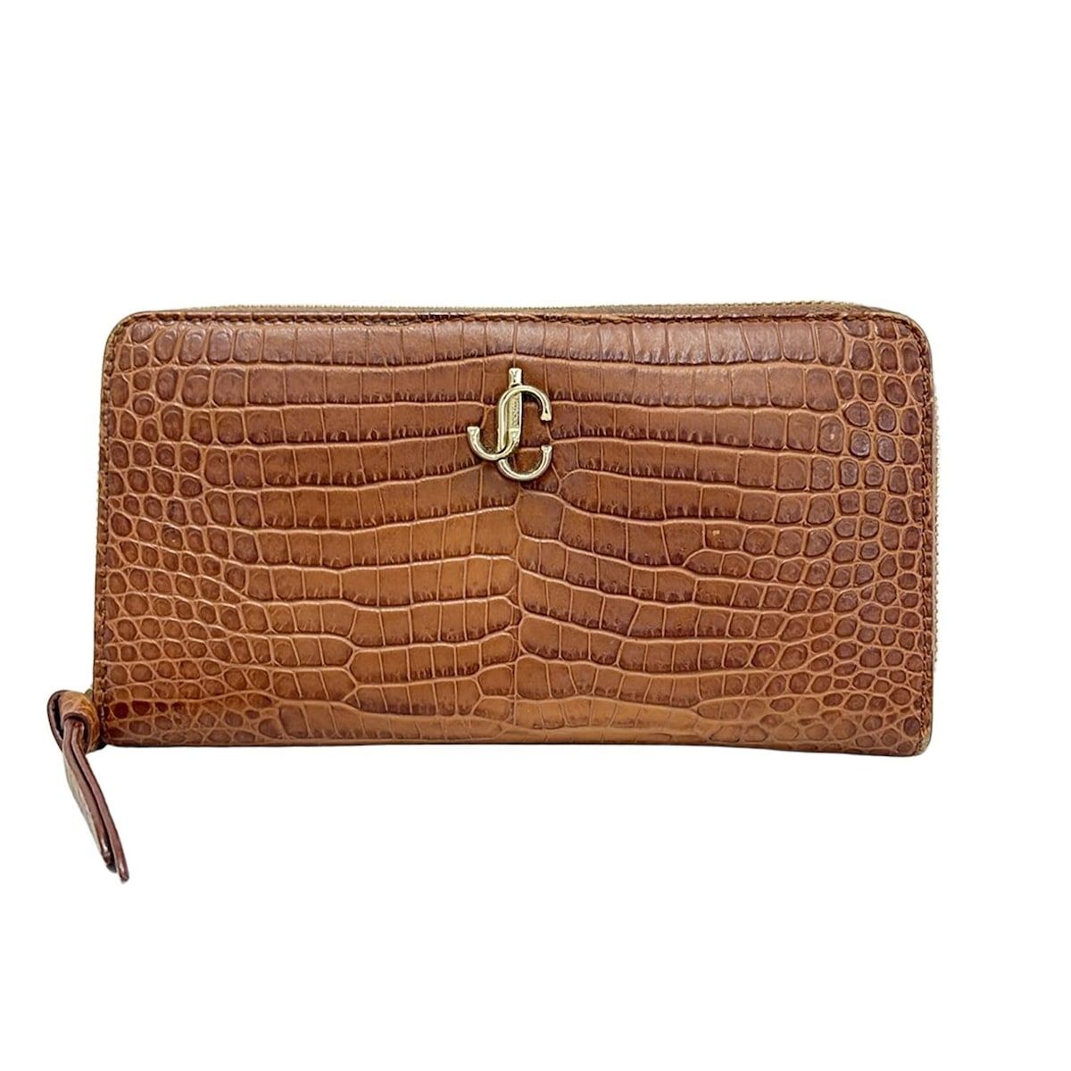JIMMY CHOO ジミーチュウ 長財布 - 211 ブラウン ラウンドファスナー|型押し加工 レザー