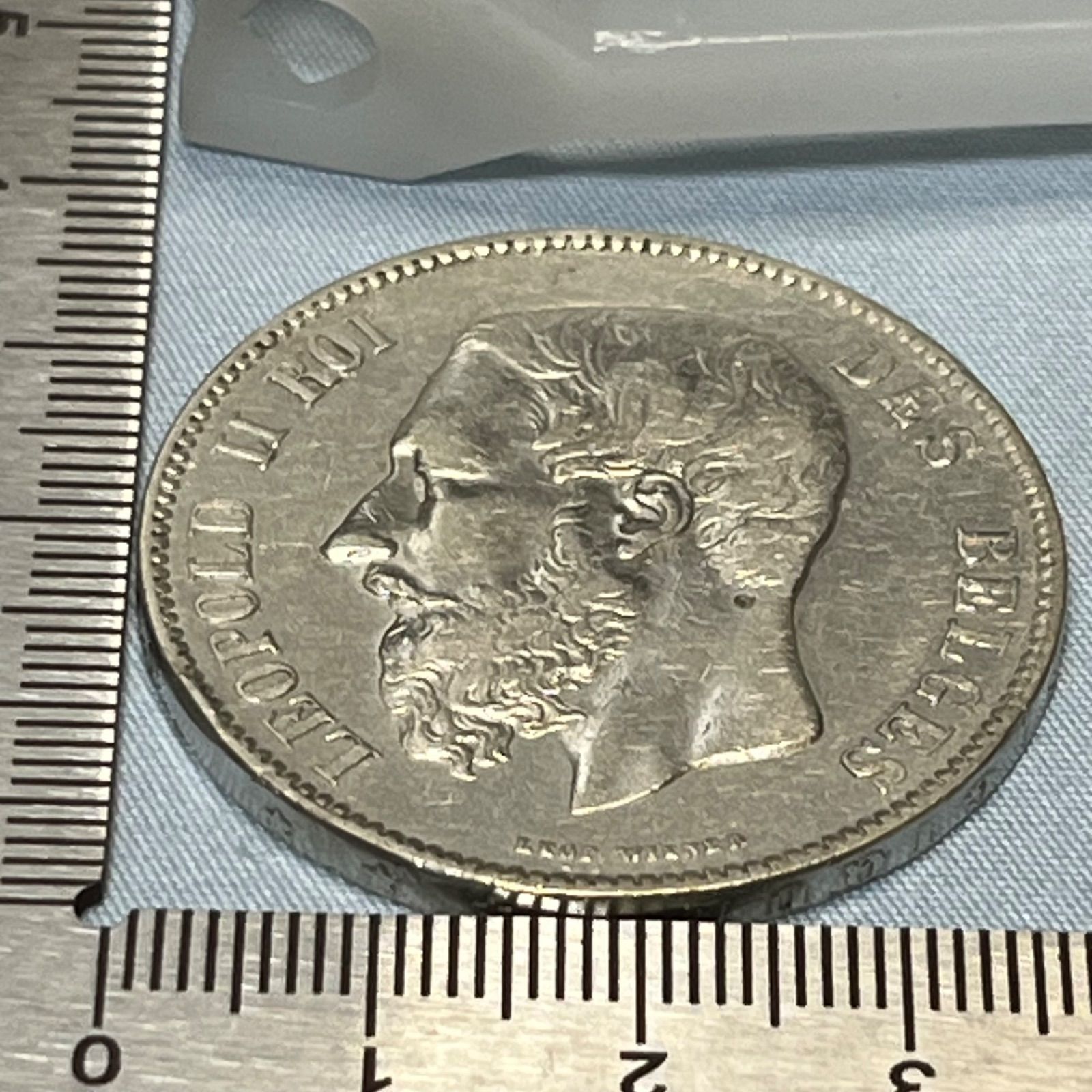 銀貨 1873年 ベルギー ルイポルド2世 5フラン銀貨 Leop II Roi des Belges ライオン紋章クラウン銀貨 370