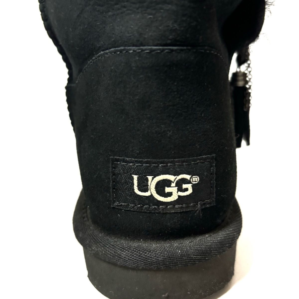 UGG(アグ) ショートブーツ 25 レディース リロウ 1013850 黒 タッセル/ビーズ ムートン