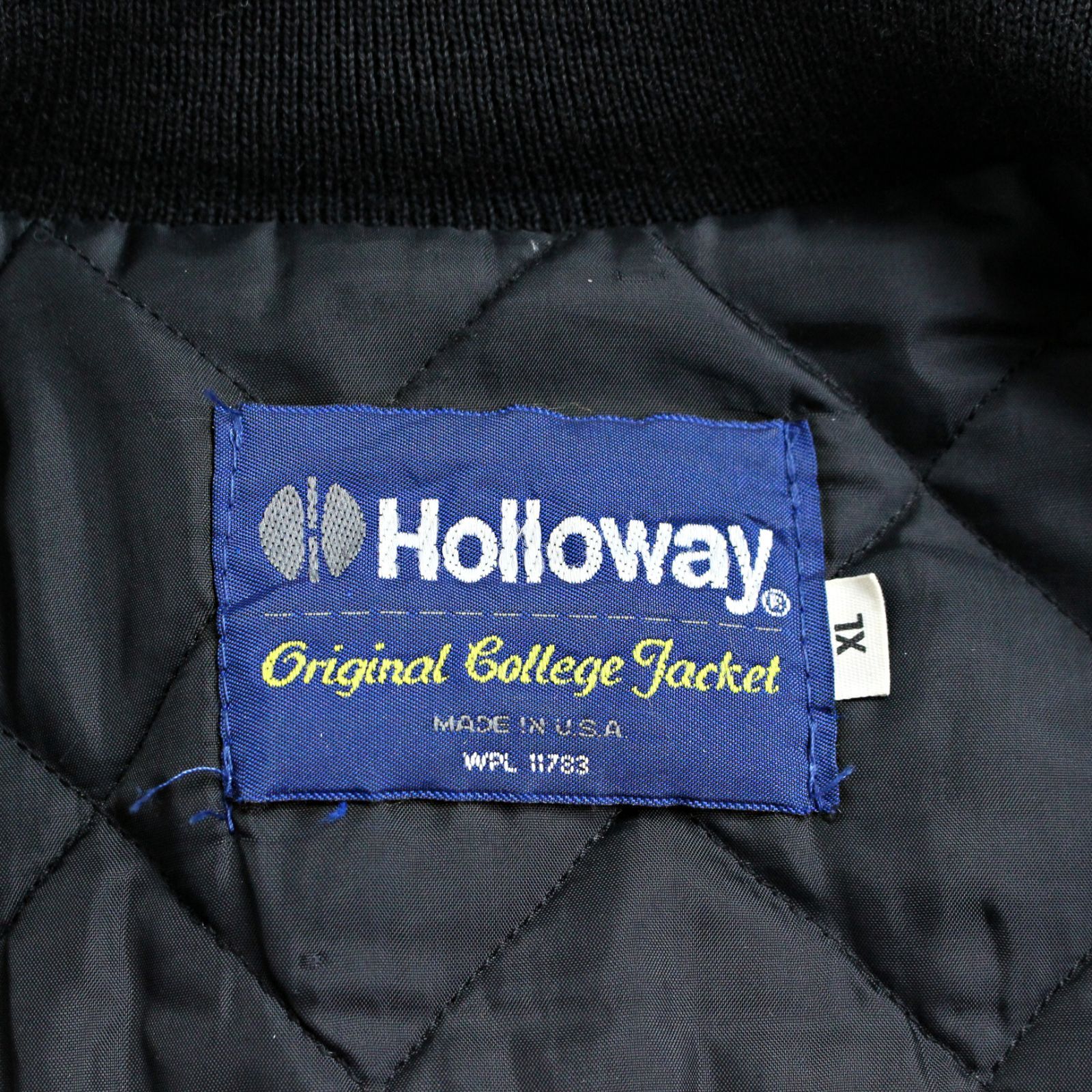 HOLLOWAY】90s ホロウェイ アメリカ製 袖革スタジャン 防寒中綿入り