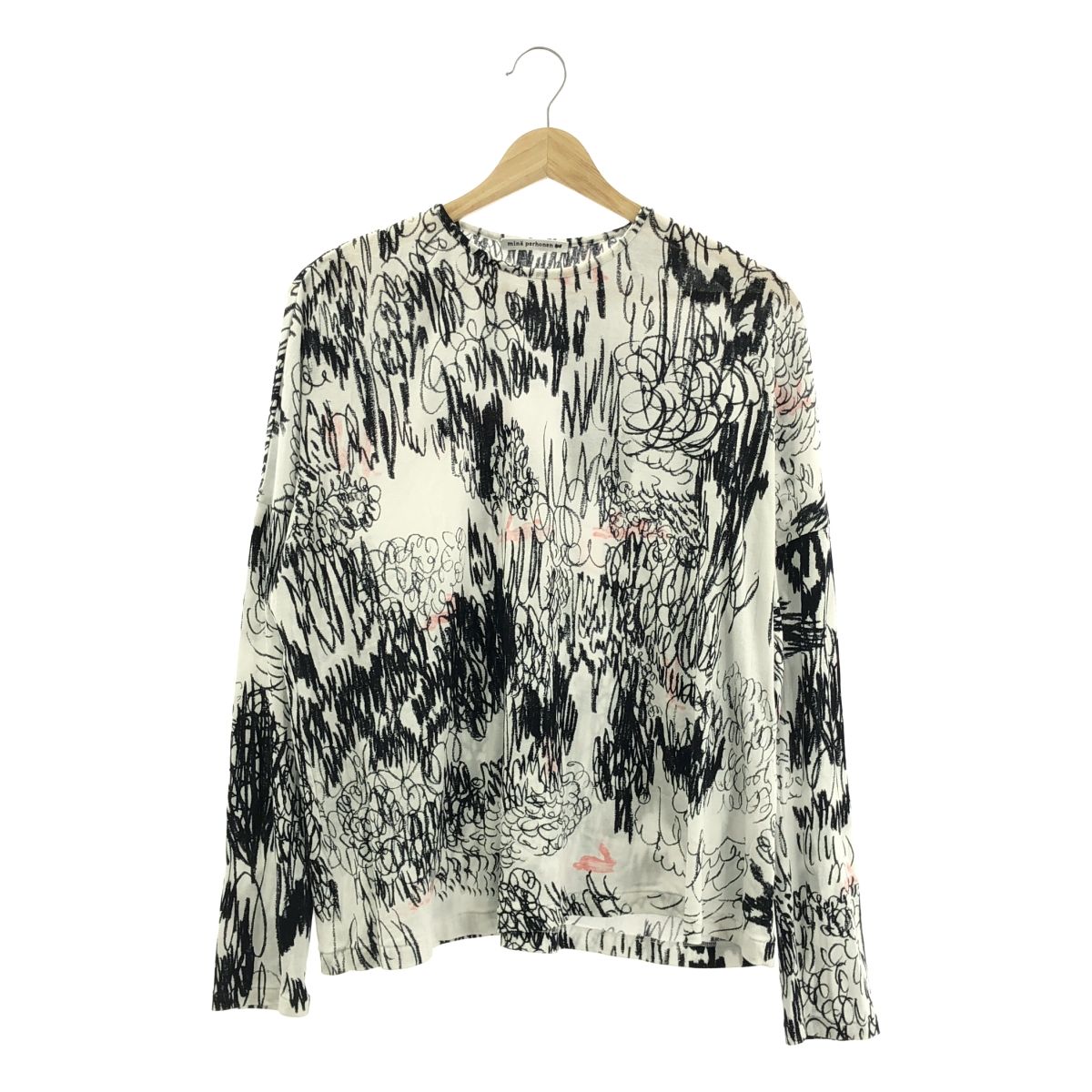 mina perhonen / ミナペルホネン | 2024-25 a/w | cache-cache プリント クルーネック カットソー | M | ブラック/ホワイト | レディース mina perhonen / ミナペルホネン | 2024-25 a/w | cache-cache