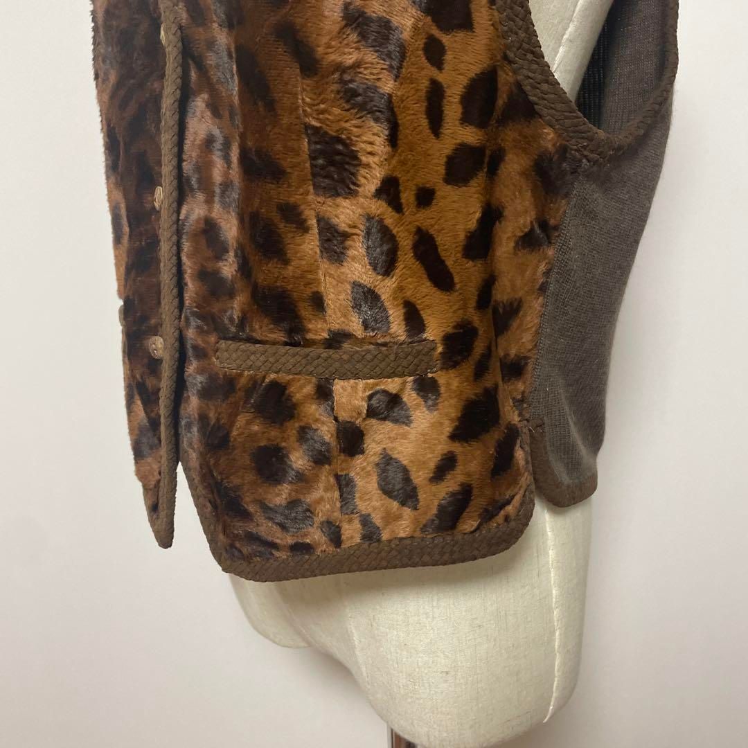 未使用　伊太利屋GKITALIYA ベストジャケット　茶×レオパード柄　おしゃれ 未使用 伊太利屋GKITALIYA ベストジャケット 茶×レオパード柄 おしゃれ