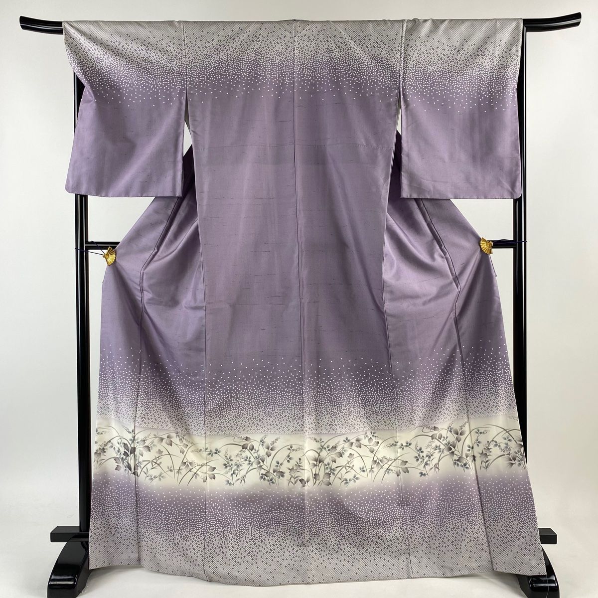 訪問着 身丈170.5cm 裄丈68cm L 袷 牛首紬地 落款あり 縞 染め分け ピンクベージュ 正絹 美品 逸品 中古 訪問着 身丈170.5cm 裄丈68cm L 袷 紬地 草花 薄紫 正絹 名品 中古