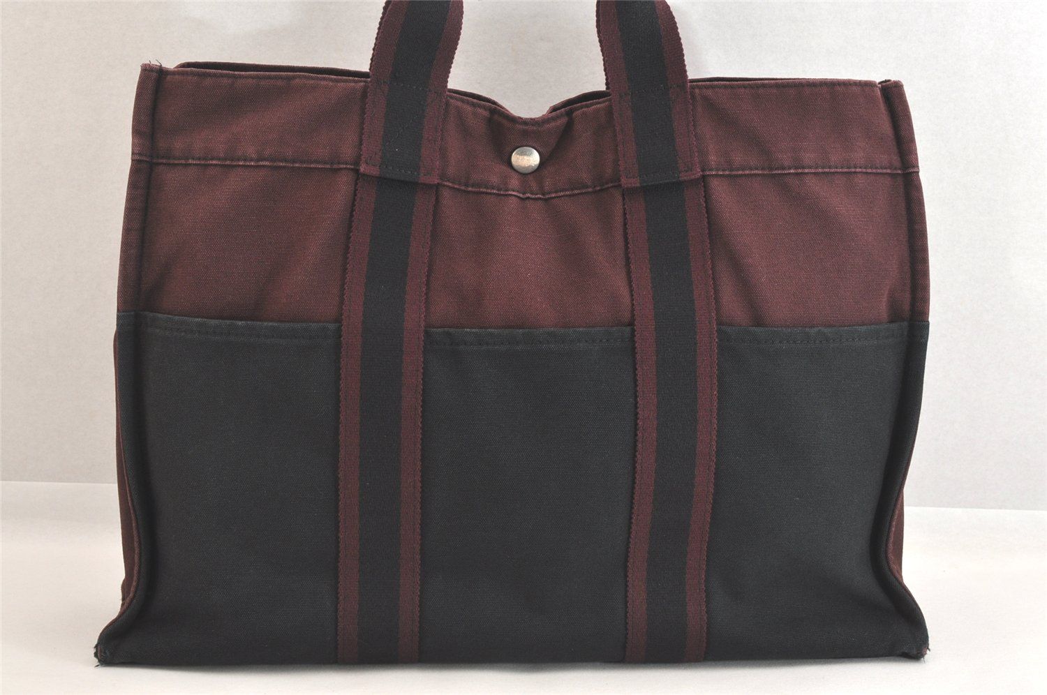 HERMES エルメス フールトゥ MM ハンドトートバッグ キャンバス ボルドー ブラック 2804N