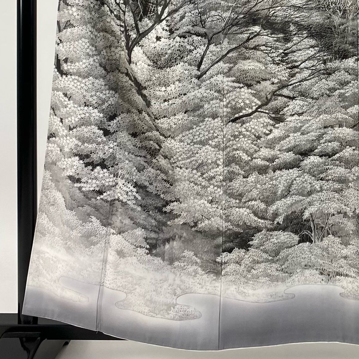 訪問着 身丈159.5cm 裄丈69.5cm L 袷 山岡古都 落款 白神山地 樹木 墨色 正絹