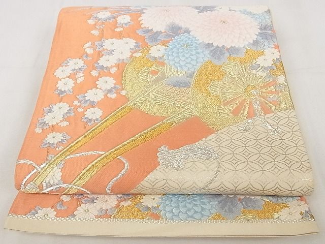 六通帯 袋未使用品 美品 お買得 大幅お値下げ 平和屋着物◎六通柄袋帯 唐織 花車文 金銀糸 正絹 逸品