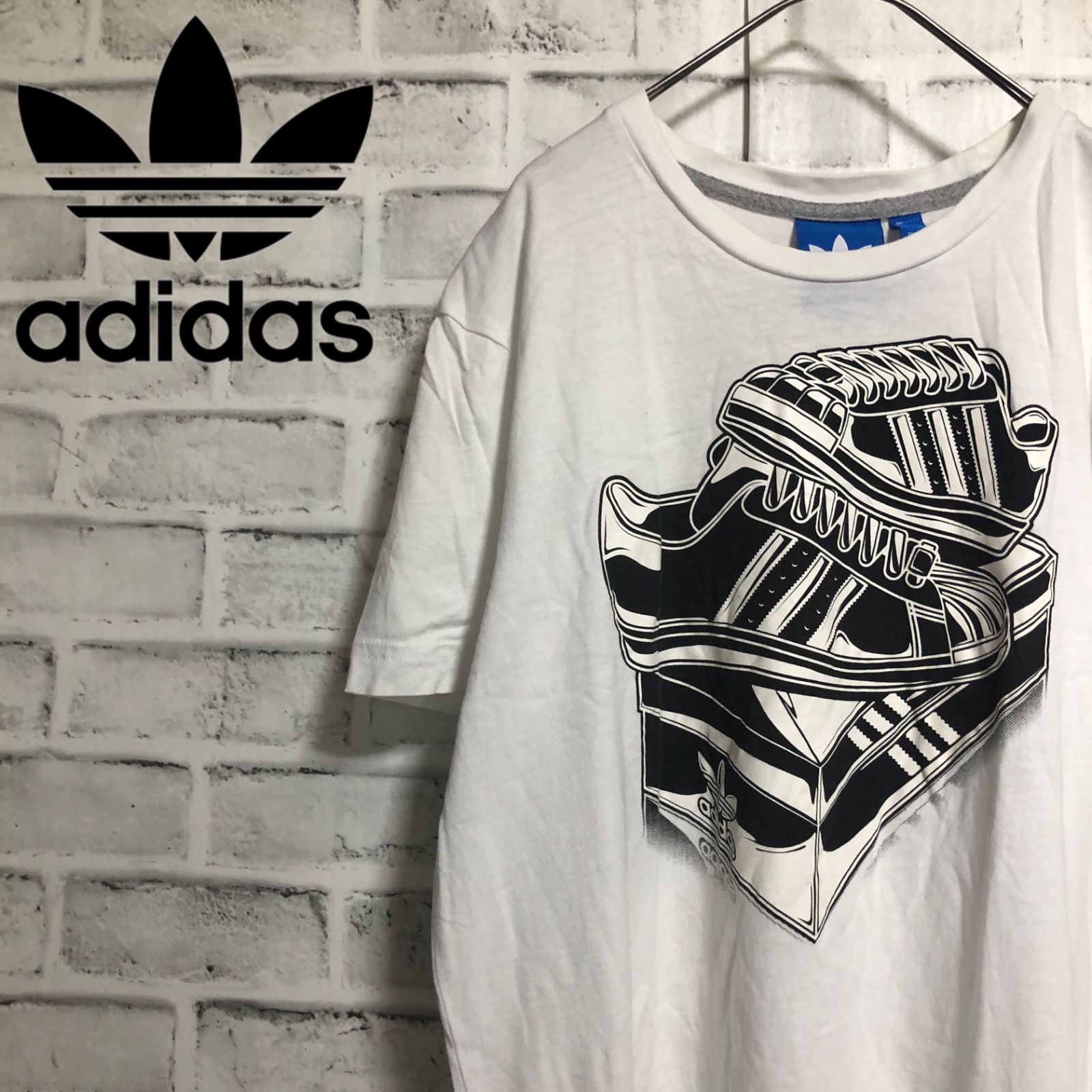 00s⭐️adidas アディダスオリジナルス SUPER STAR トレファイルロゴ Tシャツ L  vintage 白×黒