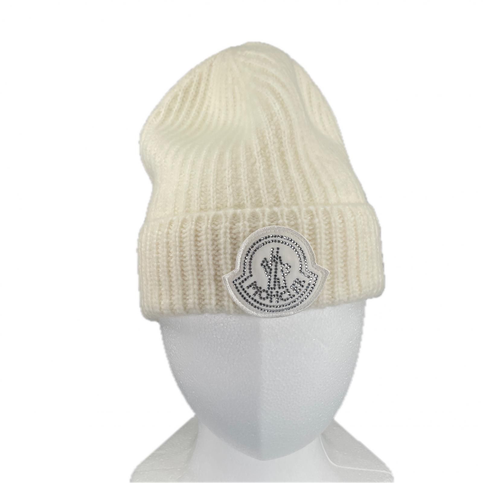 ▲MONCLER モンクレール 24年製 J20933B00072 BERRETTO ロゴワッペン付き ウール ニットキャップ ホワイト UNI イタリア製 正規品 レディース