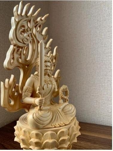 最高級 木彫り 仏像 不動明王像 彫刻 彩繪 本金 切金 天然木檜材17cm 最高級 木彫り 仏像 不動明王立像 一刀彫 天然木檜材 彫刻 仏教