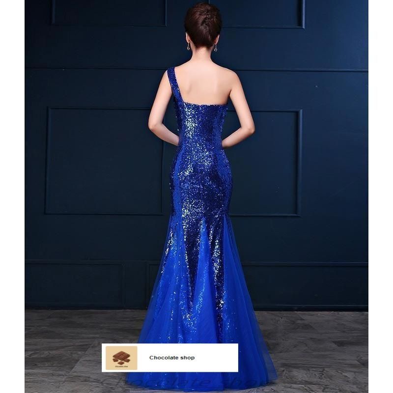 ドレス ロングドレス マーメイドドレス ブルー ワンショルダー 演奏会 発表会 フォーマル 舞台 演出服 ステージ衣装 ファスナー 青 WP数量 価格926 MAAHADDERANG_COM