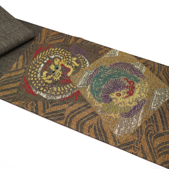 平和屋本店□極上 名門木屋太 今河織物 六通柄袋帯 人獣花文 媚茶色地