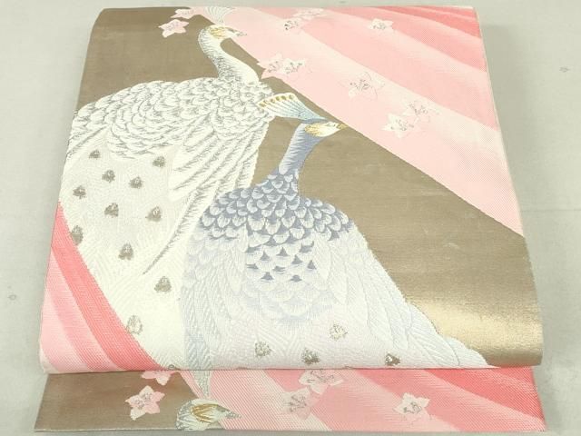 平和屋着物◎六通柄袋帯 唐織 孔雀花文 金銀糸 さが美扱い 正絹