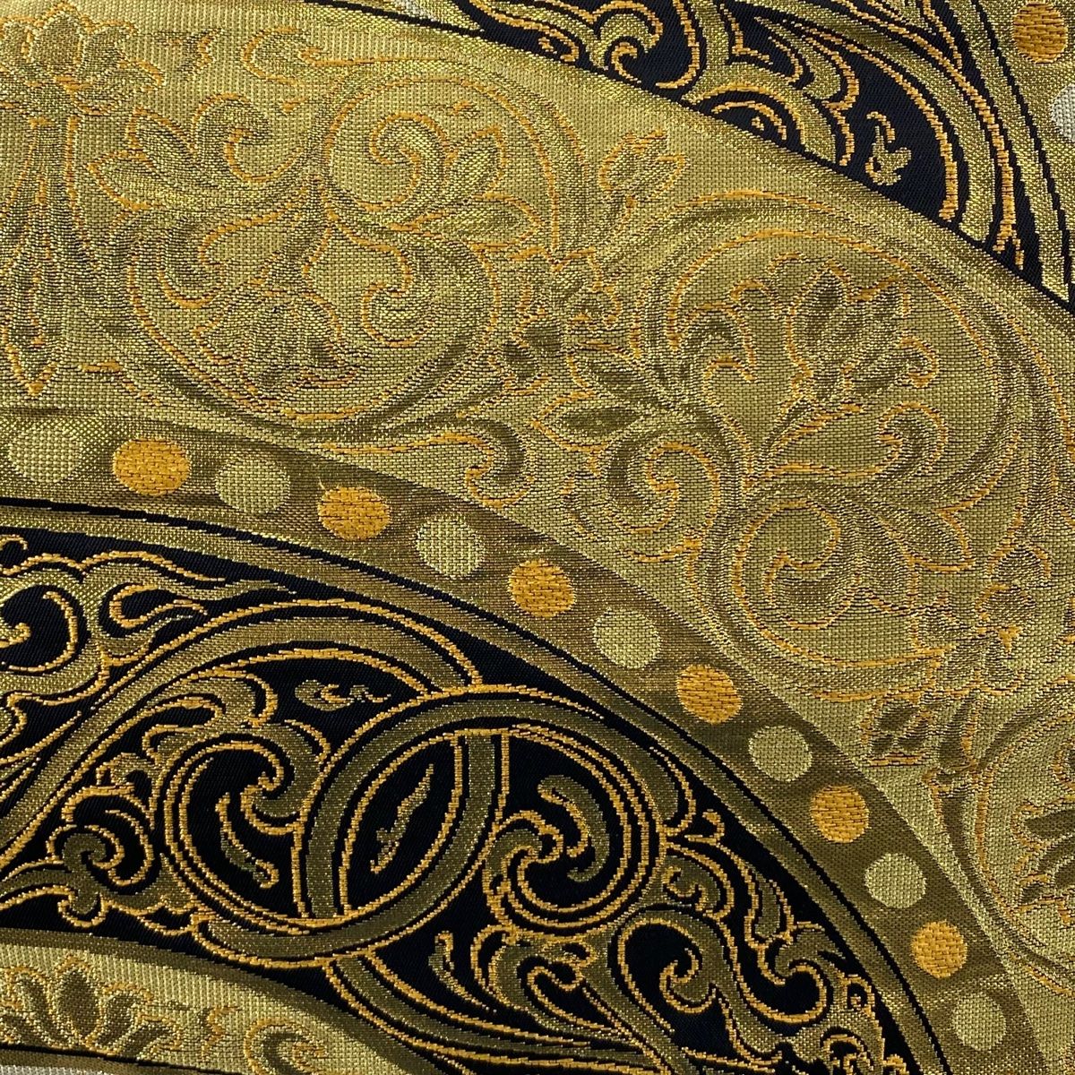 袋帯 龍村美術織物 落款 花唐草 幾何学 金糸 箔 金色 六通 正絹