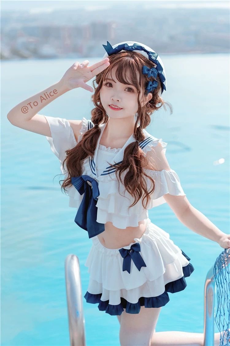 M サイズ　セーラー風　水着　フリル　リボン　可愛い　セーラー服 d M サイズ セーラー風 水着 フリル リボン 可愛い セーラー服 d M