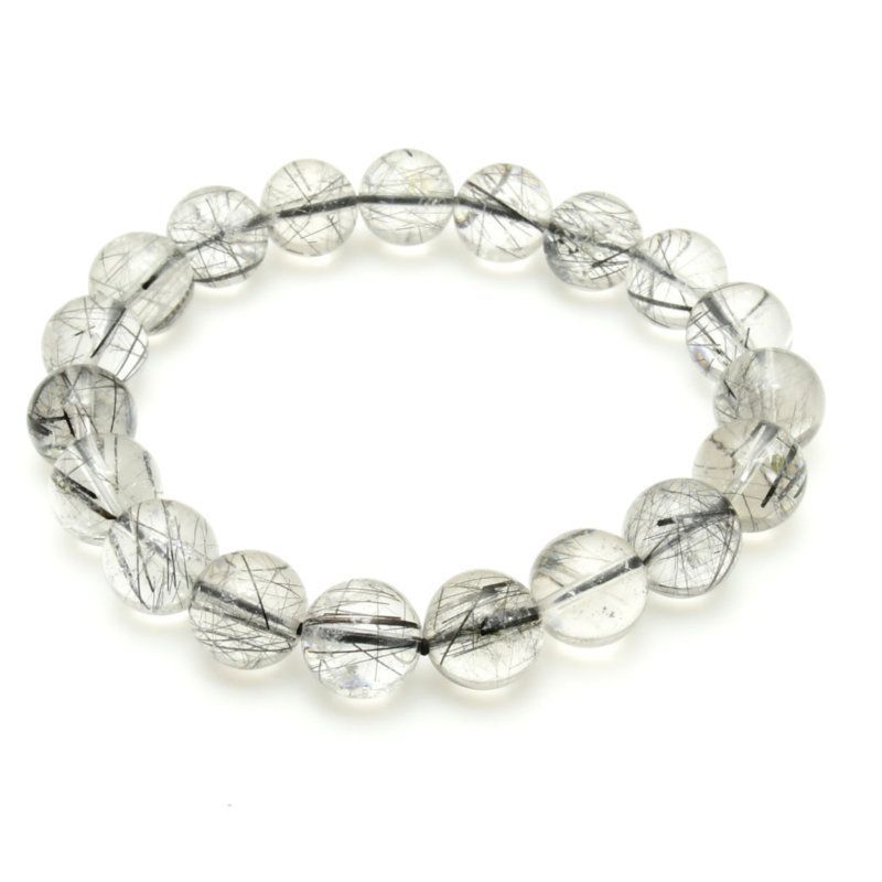 虹が輝き上品な 11mm ブラックトルマリンインクォーツブレスレット GHB97 安心 守護 浄化 前向き 安定 落ち着き ネガティブ除去 高品質 プレゼント 贈り物 天然石41ｇ 浄化発送 メンズ レディース 京海堂 天然石の卸 京の蔵