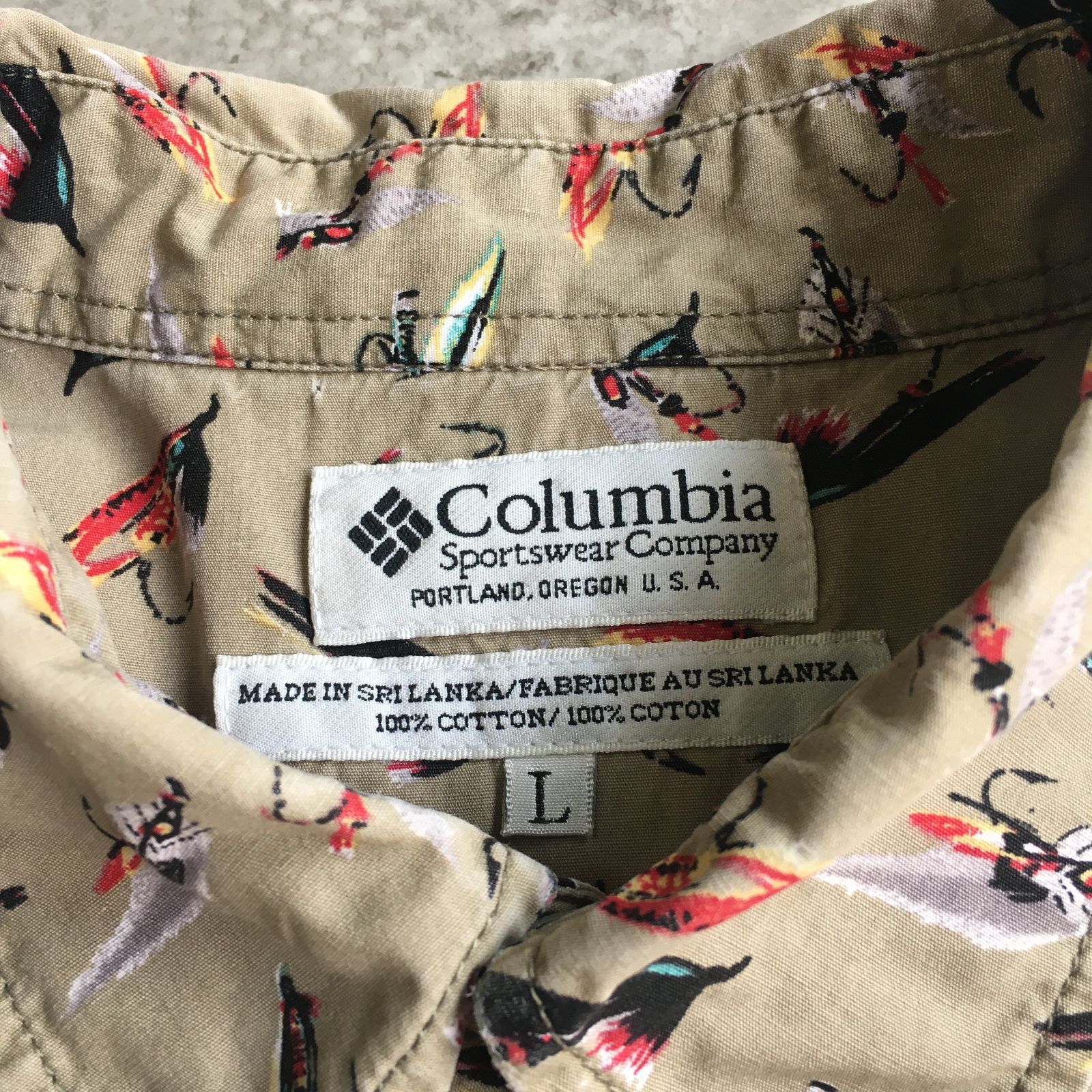 90s Columbia Fly Fishing Lure Printed Short-sleeved shirt