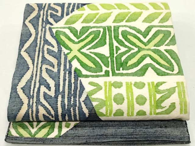 平和屋着物●太鼓柄袋帯　紬地　切嵌幾何学花文　正絹　逸品　DAAW6738ob 平和屋着物○太鼓柄袋帯 紬地 切嵌幾何学花文 正絹