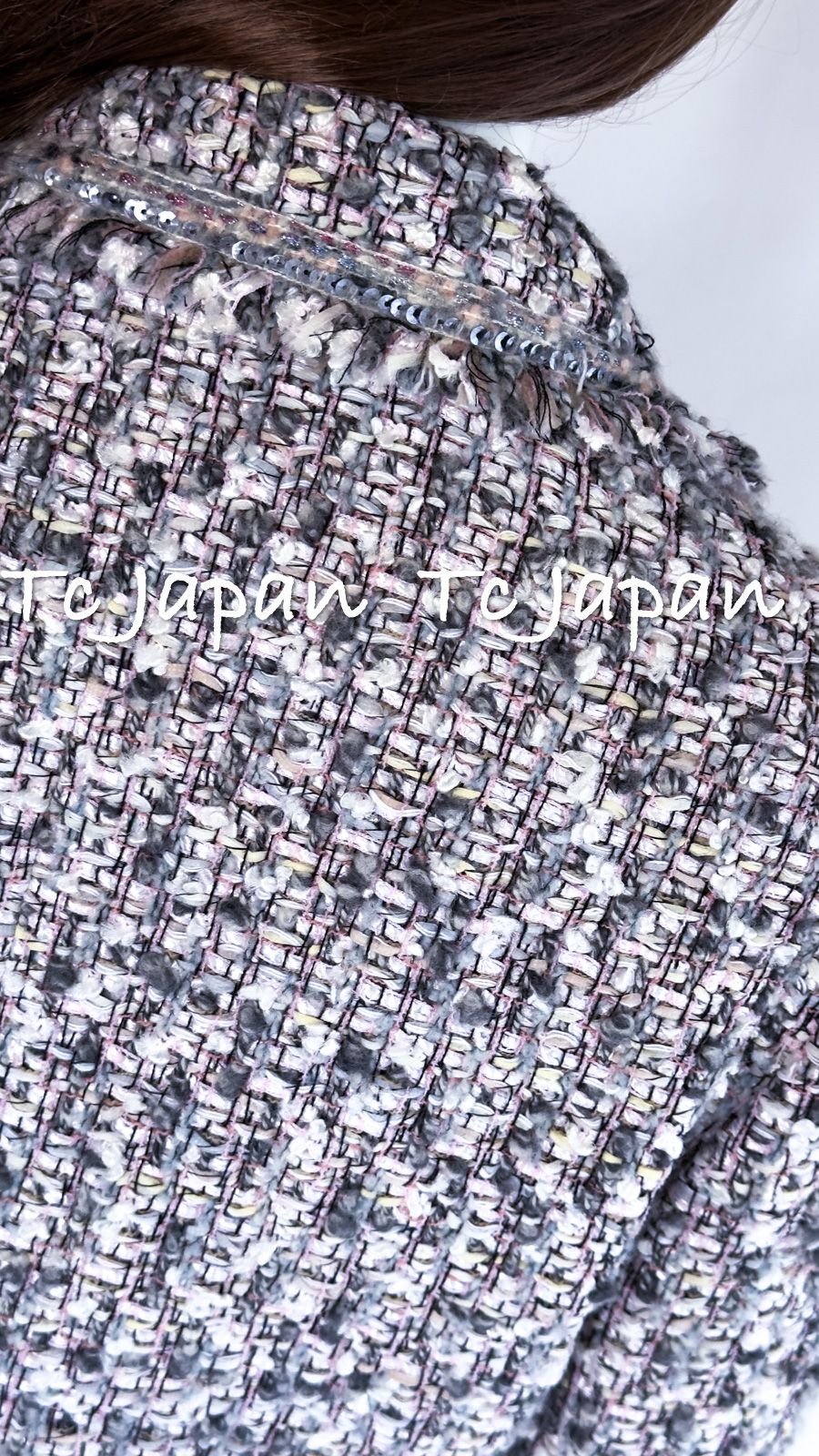 シャネル ジャケット スーツ CHANEL グレー ピンク ラベンダー マルチ  