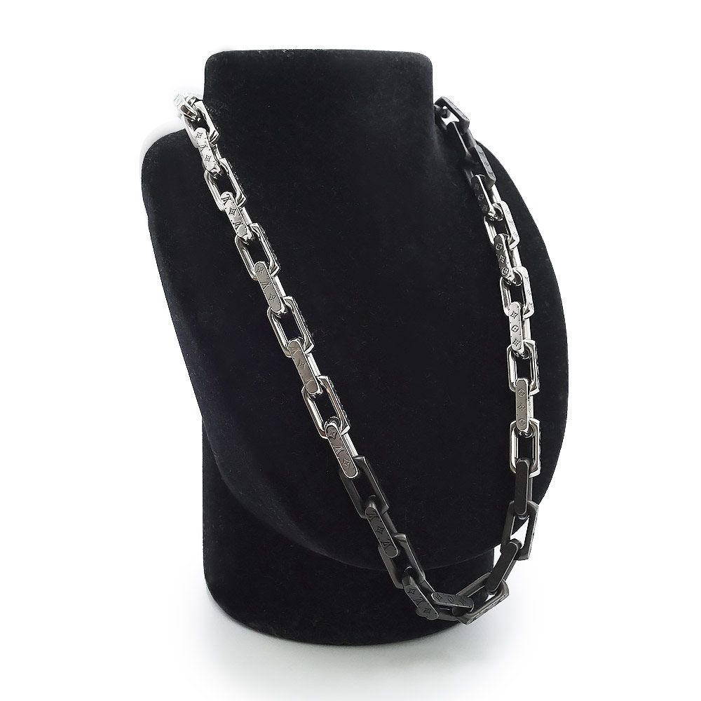 ルイ ヴィトン モノグラム チェーン ネックレス シルバー ブラック