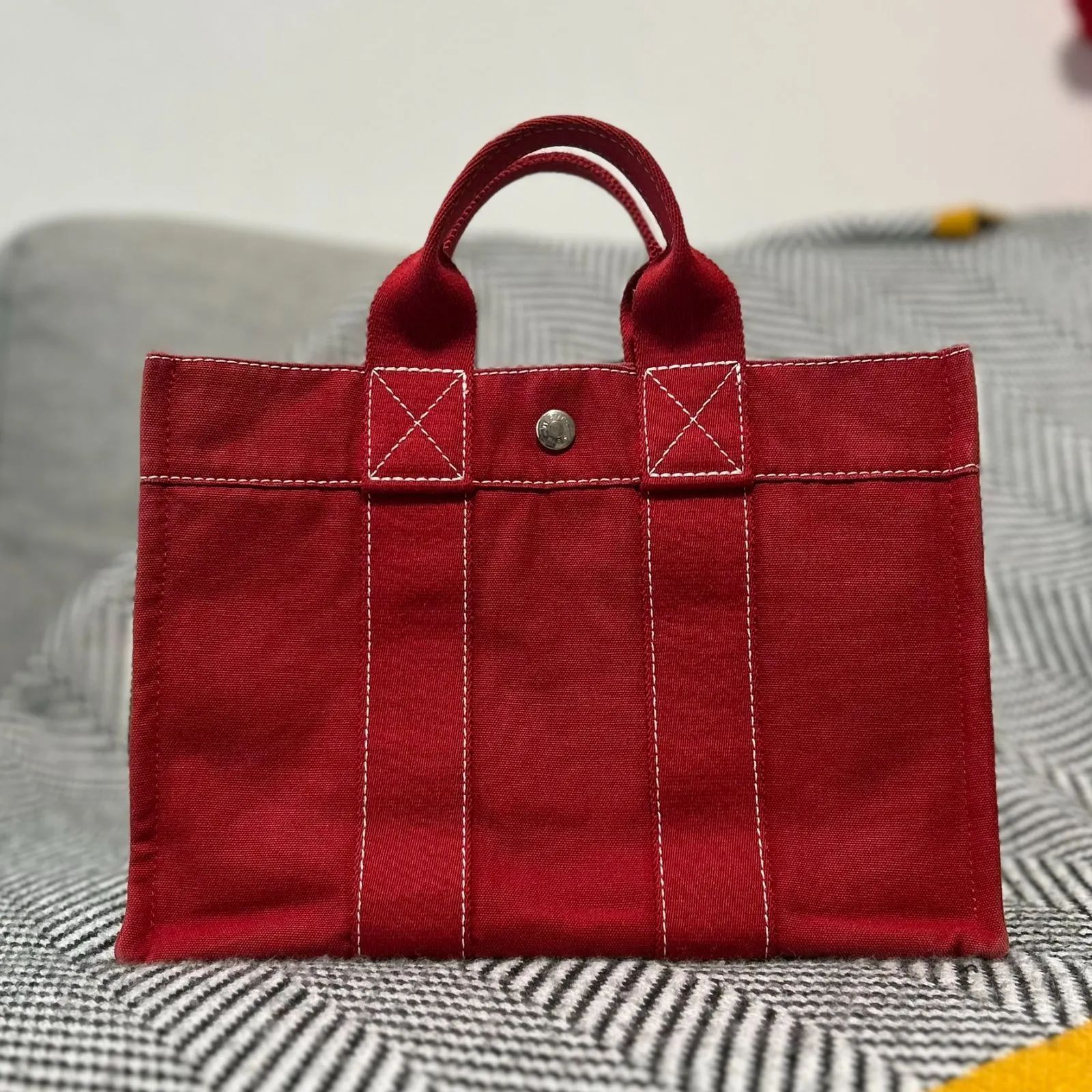 エルメス ハンドバッグ ドーヴィルPM レッド コットンキャンバス