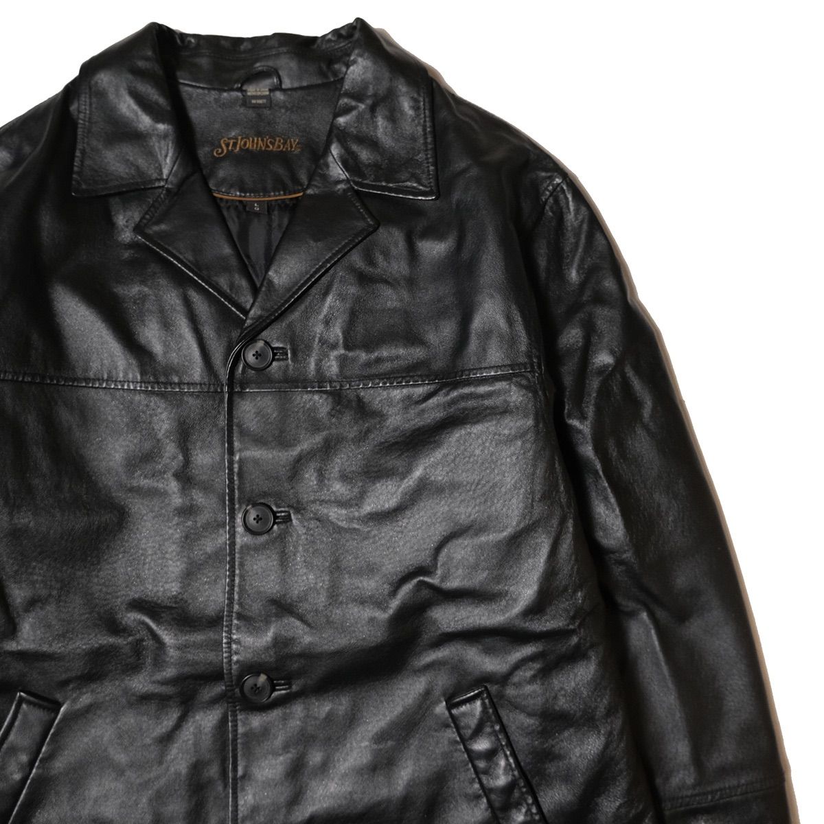 00 s JCペニー セントジョンズベイ レザー カーコート 黒 L ブラック レザージャケット 00年代 旧タグ ストア系 ST.JOHN S BAY アメリカ古着 ビンテージ ヴィンテージ