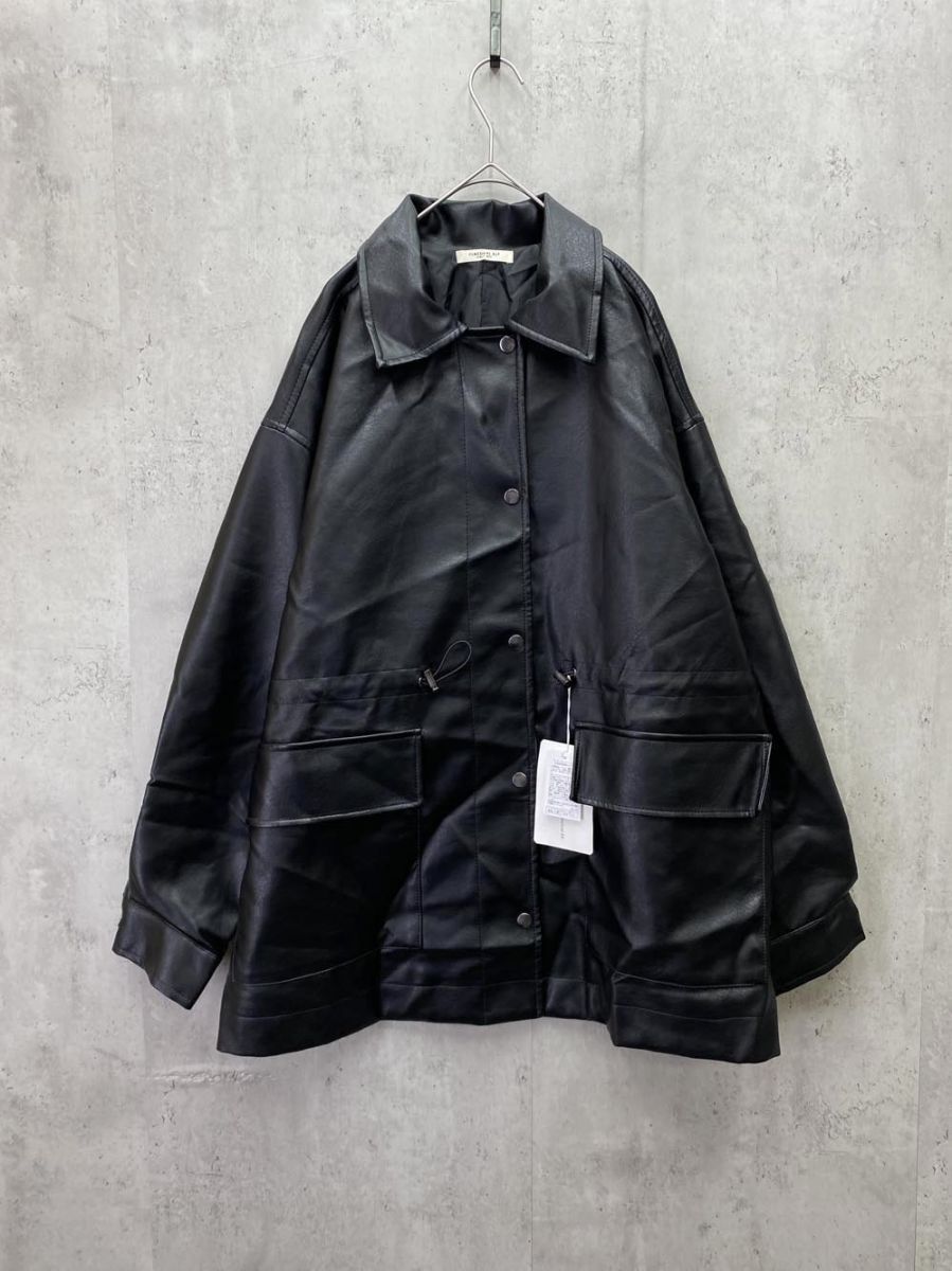 CLASSICAL ELF クラシカルエルフ ヴィンテージ風フェイクレザーウエストドロストカバーオール ジャケット sizeF ブラック ◆ ◎レディース