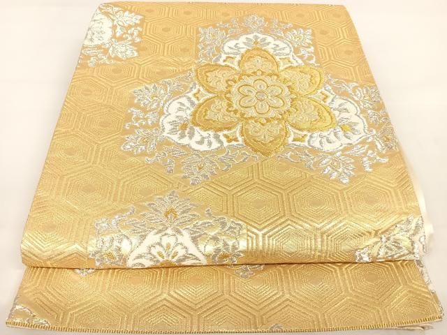 正倉院　袋帯　銀鼠色×金糸 楽天市場】西陣織 袋帯 正倉院狩鞍紋 金箔と銀箔の地に精緻な柄
