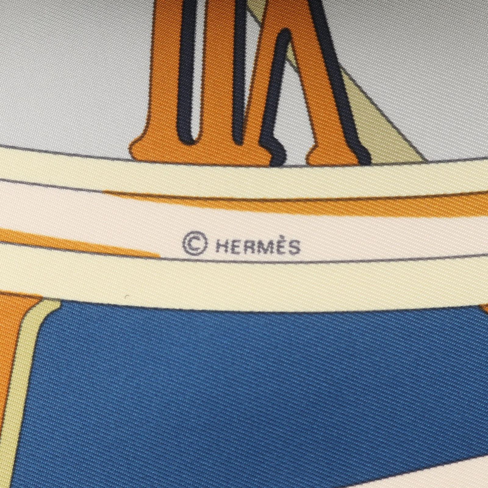 エルメス HERMES スカーフ カレ90 MECANIQUE DU TEMPS ブルー系 シルク
