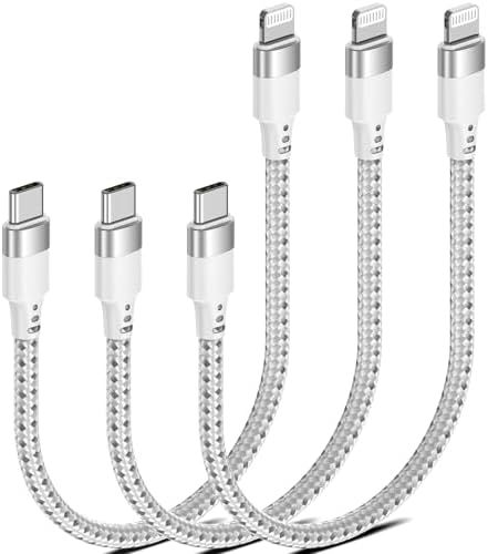 ショートUSB C - Lightningケーブル 1フィート 3パック 12インチ USB C - iPhone充電コード 編組 ショート Type C to Lightningケーブル 高速充電 iPhone 14 13 12 11
