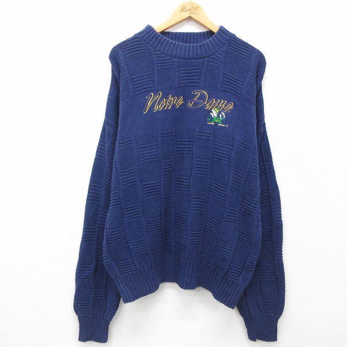 XL/古着 長袖 セーター メンズ 00s ノートルダム 大きいサイズ クルーネック 紺 ネイビー 24dec03 中古 ニット トップス