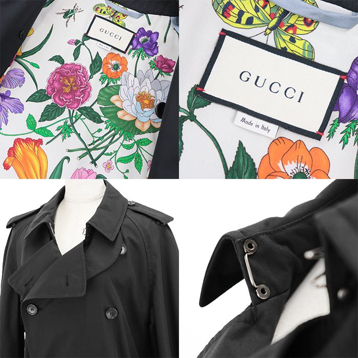 美品】グッチ フラワーライニング トレンチ コート コットン/ナイロン  