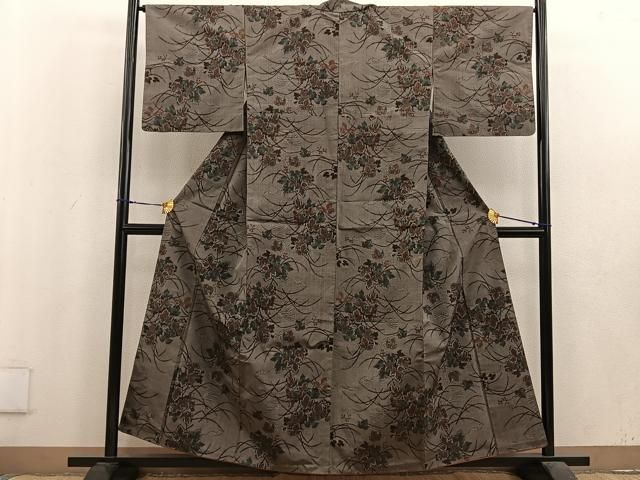 平和屋着物▽上質な紬　単衣　草花文　正絹　逸品　DAAV5440az 平和屋着物▽上質な紬 単衣 草花文 正絹 逸品 DAAV5440az