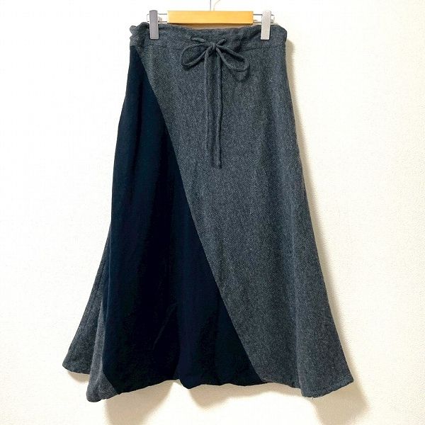 wnc ソウソウ SOUSOU パンツ M グレー 濃紺 麻混 サルエルパンツ 切替 バイカラー 紐付き 日本製 レディース 955779