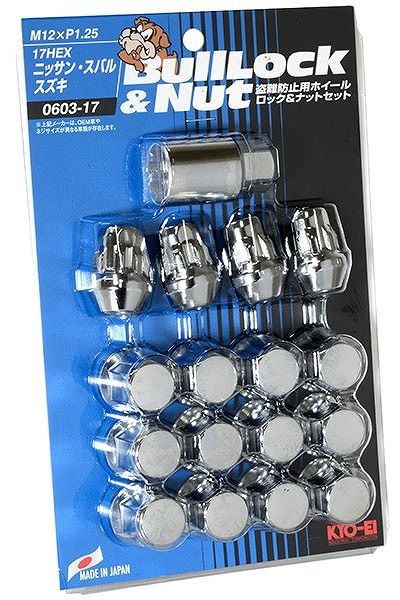 協永産業|KYO-EI ロック＆ナットセット ブルロック クロームメッキ M12×P1.25 4穴車用 入数 1セット ナット12個|ロック4個 0603-17