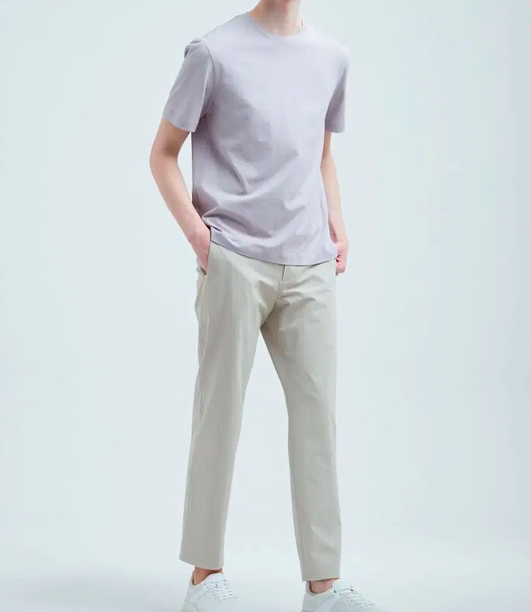 88 （ 34 -ドライ 35 ） TIME HOMME シャカシャカ素材 スリム ストレートフィット スラックス パンツ-ペール
