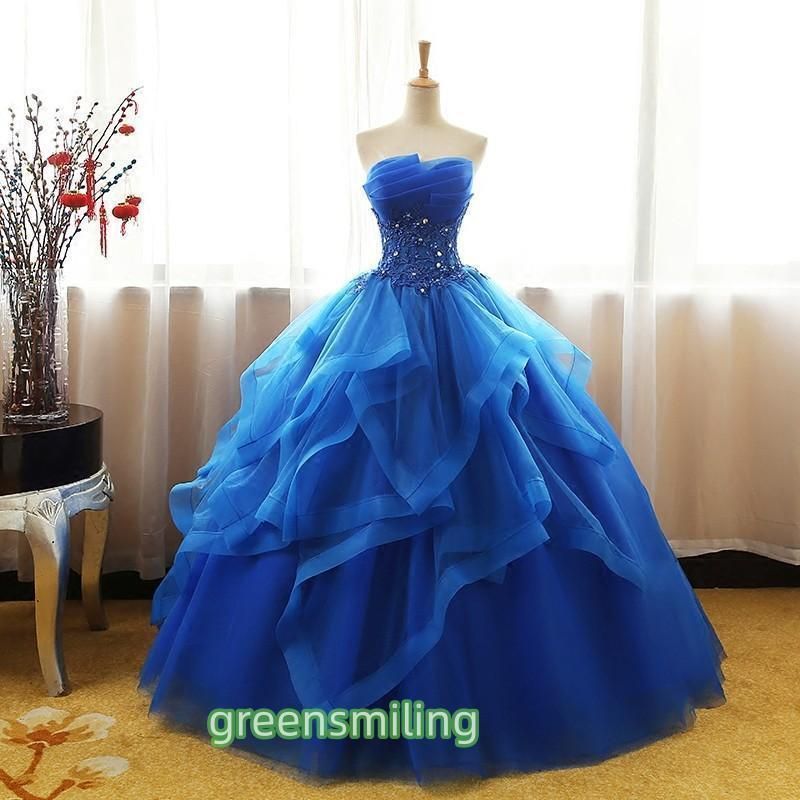 ドレス 演奏会 安い ロングドレス ウェディング ドレス 二次会 プリンセスライン 結婚式 ステージ衣装 パーティー 青 コンサート 大きいサイズ