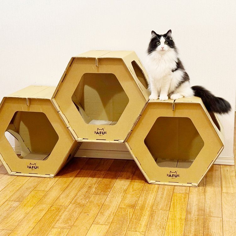 3個セット 爪とぎ付きキャットハウス 猫用ハウス ペット用品 4002