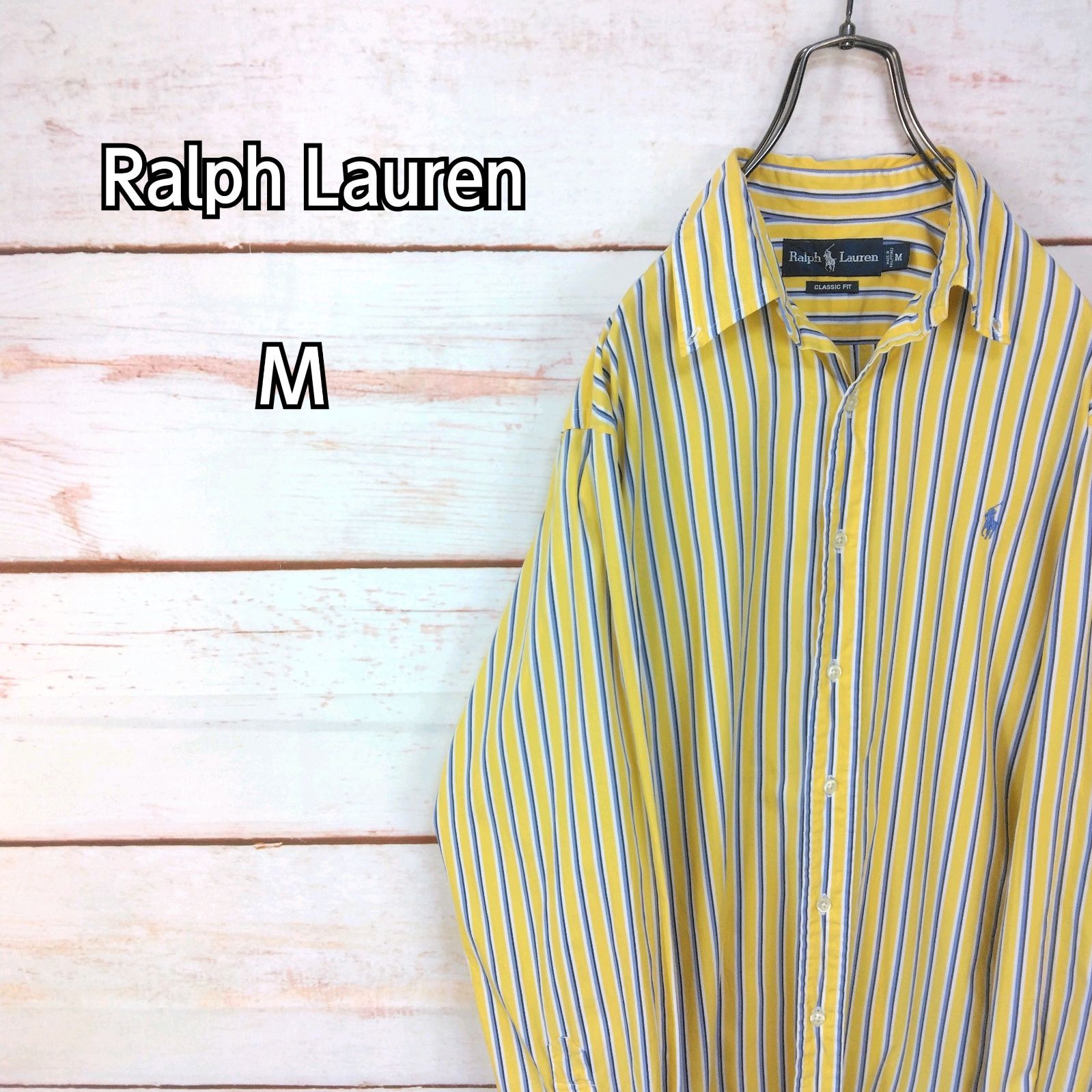 RALPH LAUREN ラルフローレン ストライプ リネンシャツ イエロー M-