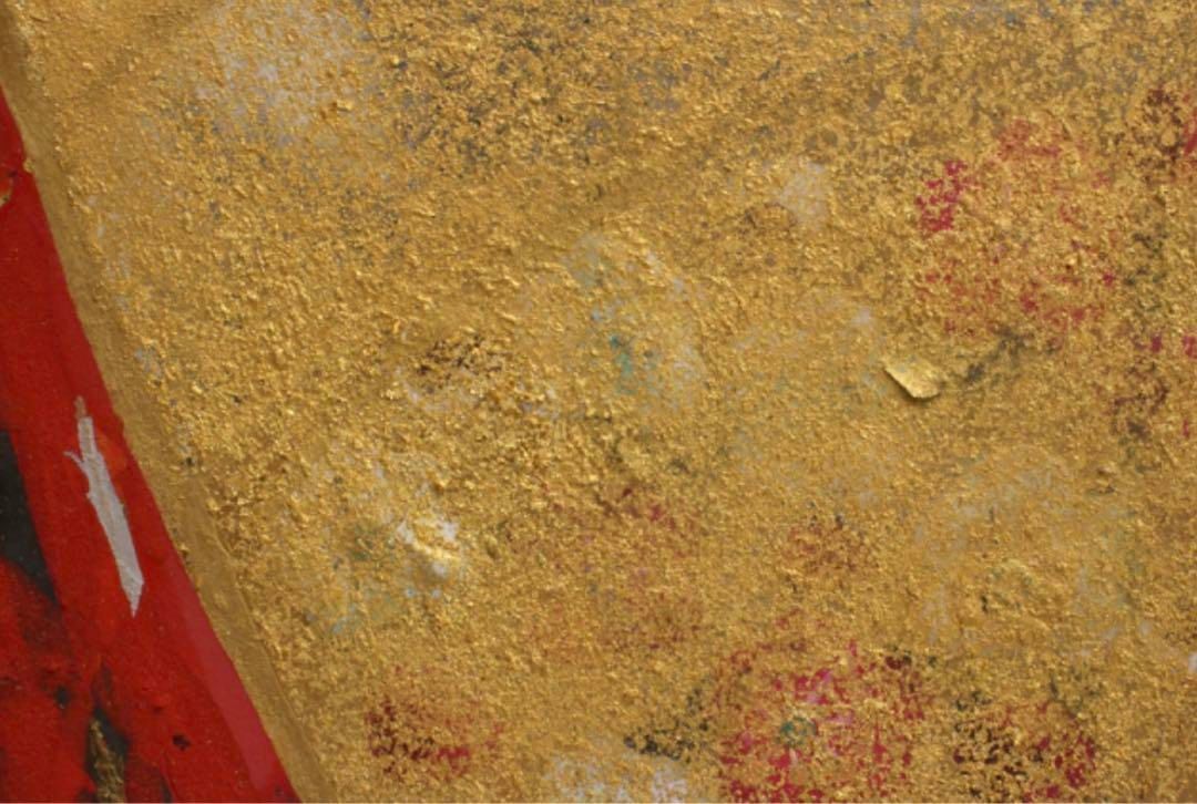 ・平松礼二 紙ミクストメディア 「朱丘春秋」24x24cm 共シール有タトウ箱 平松礼二 紙ミクストメディア 「朱丘春秋」24x24cm 共シール有