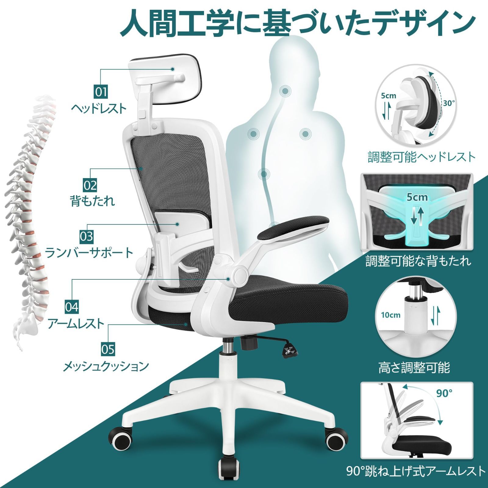 オフィスチェア デスクチェア 椅子 テレワーク 座面昇降 可動式ヘッドレストsayaroom〜