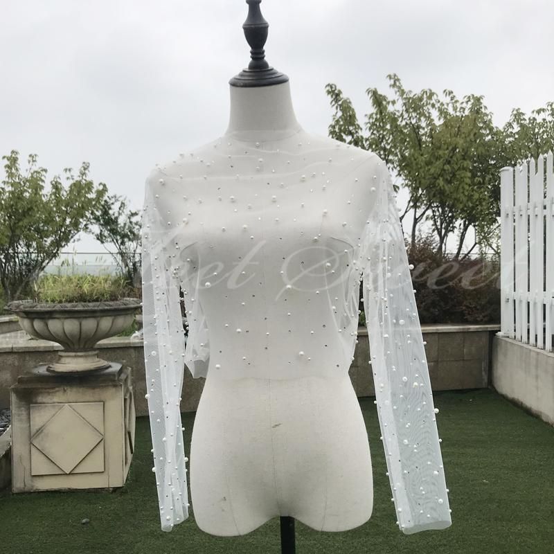 ウェディングボレロ 長袖 パール ブライダル 花嫁 ウェディングドレスアレンジ小物 オフホワイト ボタン 結婚式 二次会 披露宴 お色直し パーティー