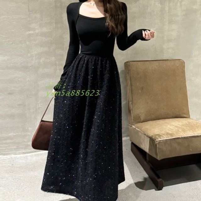 ロングワンピース レディース ワンピース 長袖 きれいめ 大きいサイズ シンプル レディース ワンピース ドッキング ロング丈 ワンピース ワンピース 切り替え yan5a885623