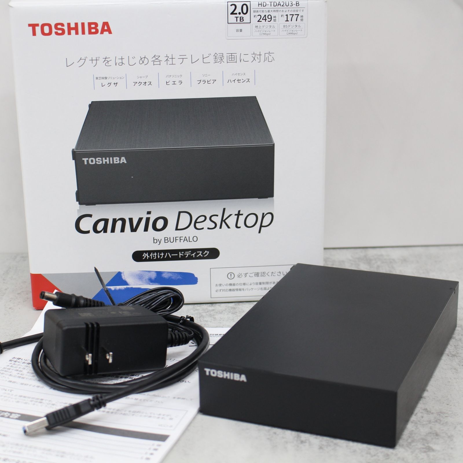 東芝 外付けHDD ハードディスク 2TB HD-TDA2U3-B/N