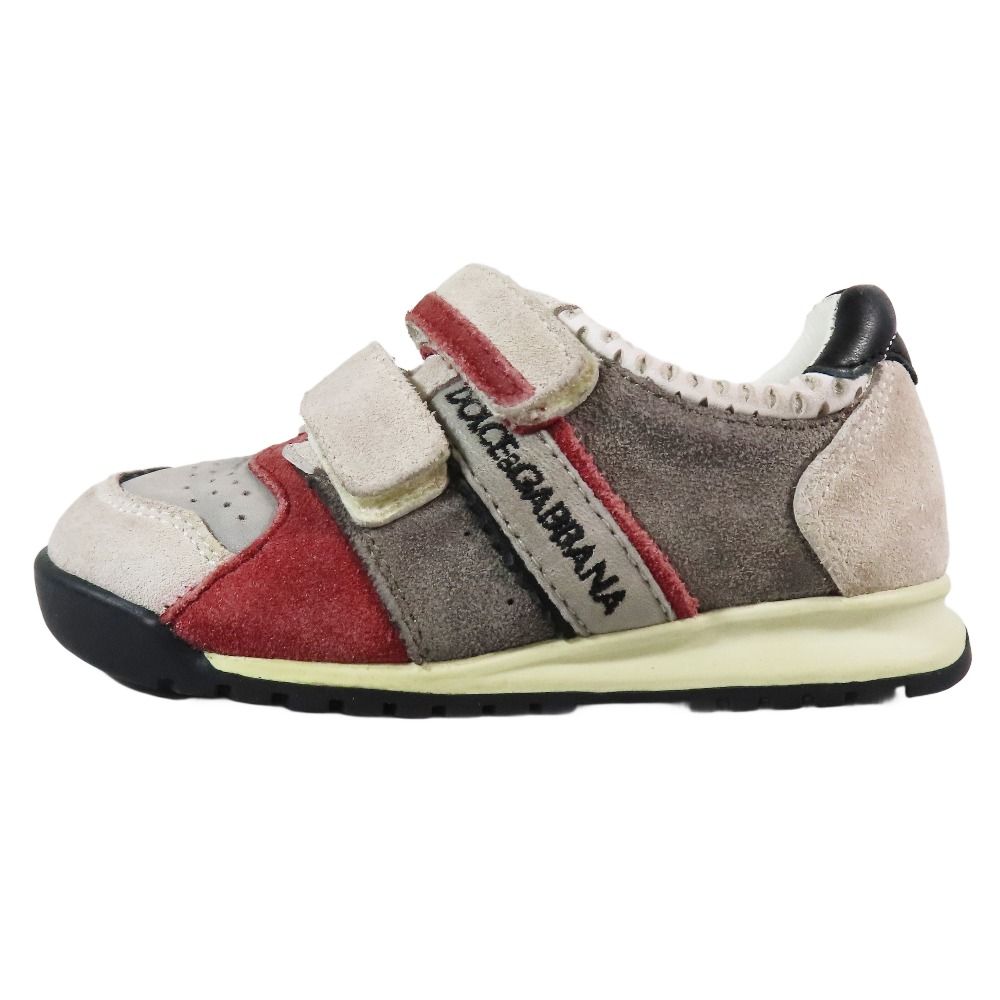 DOLCE-GABBANA ドルチェアンドガッバーナ 子供靴 ローカット スニーカー シューズ ベルクロ スエード レザー 24 グレー キッズ 古着