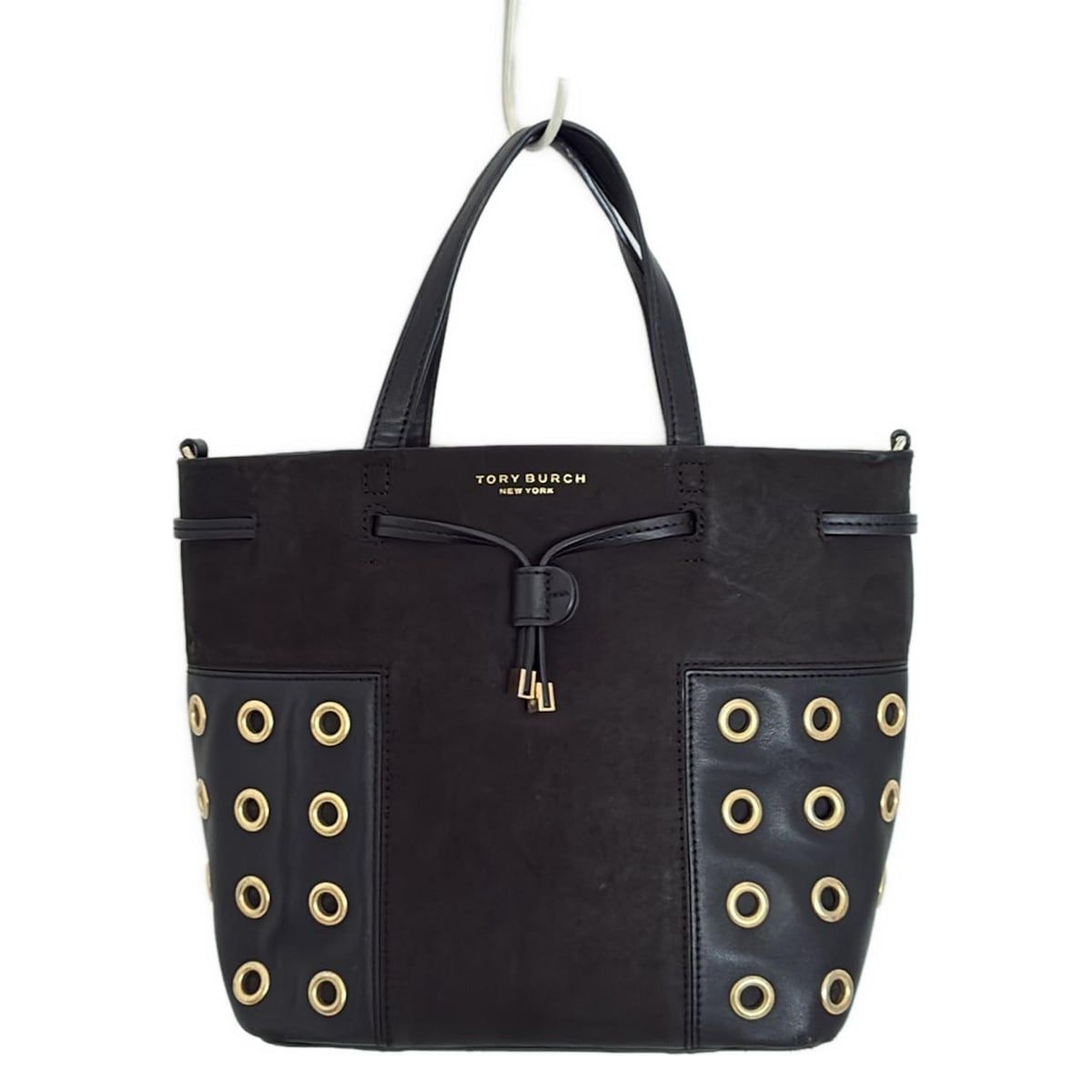 ✨美品✨トリーバーチトートバッグ巾着型Tロゴ大容量レザーブラック