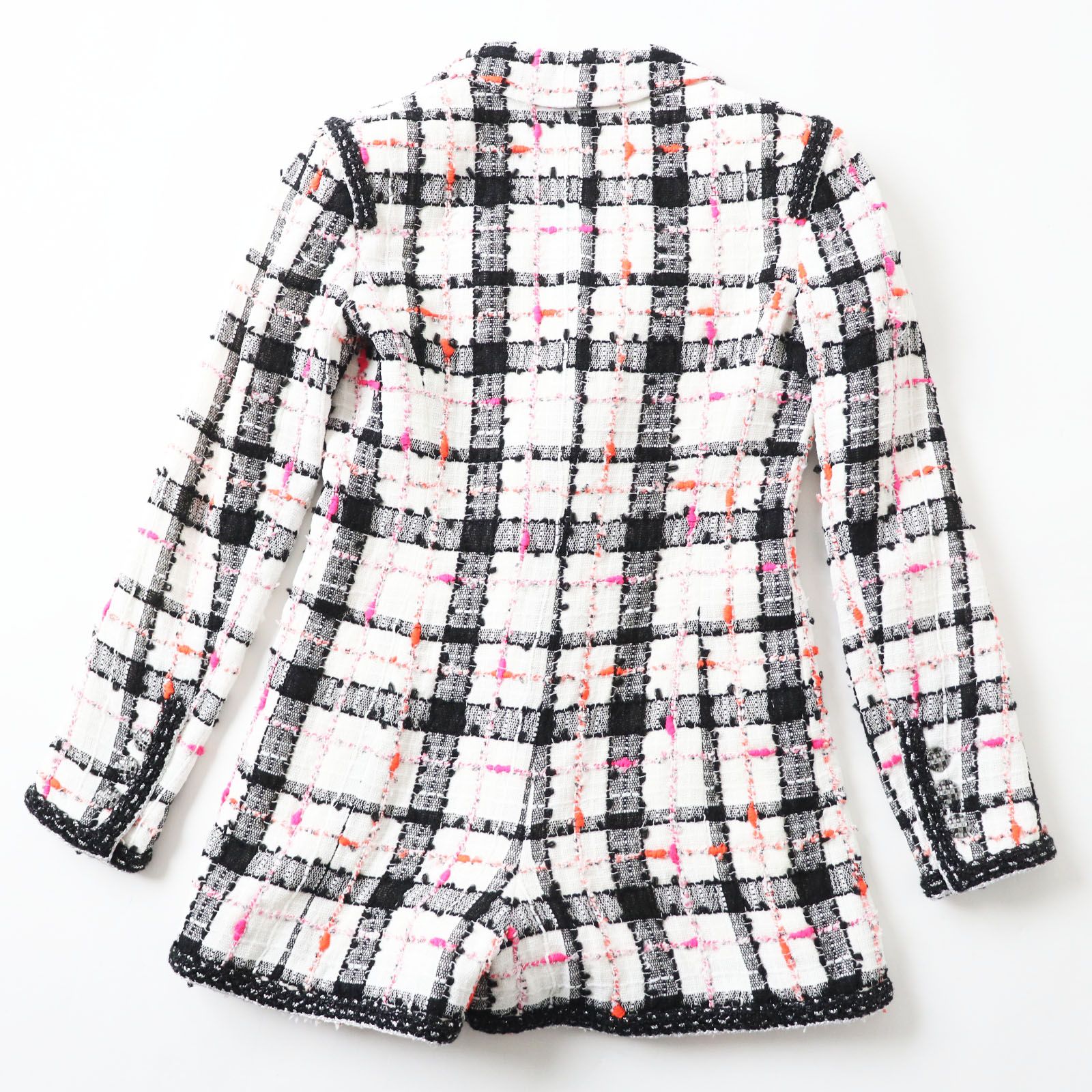 CHANEL シャネル 20 S P 64167 ホワイト ブラック ピンク オレンジ ジャケット風 ツイード ジャンプスーツ オールインワン 34 フランス製 レディース 定価652 080円