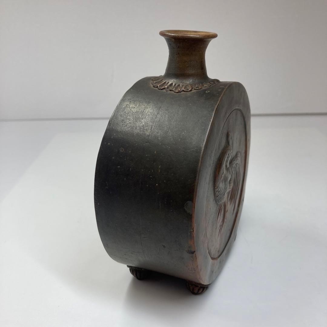 古備前　扁壺　木箱付　高さ14㎝　東Y5-0626②トヒサ 古備前 扁壺 木箱付 高さ14㎝ 東Y5-0626②トヒサ - メルカリ