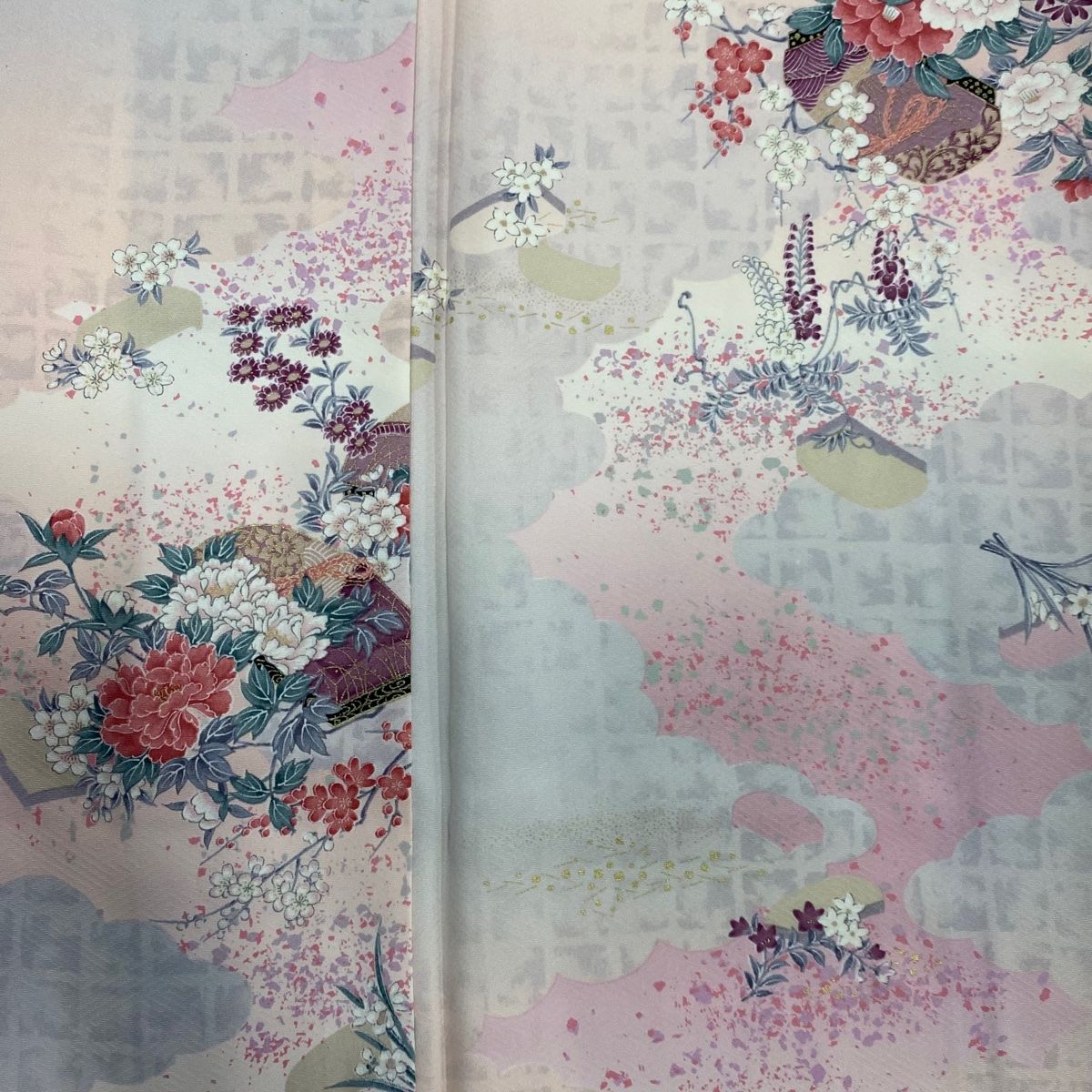 小紋 身丈158cm 裄丈69cm L 袷 波 ぼかし 青 正絹 美品 秀品 【中古
