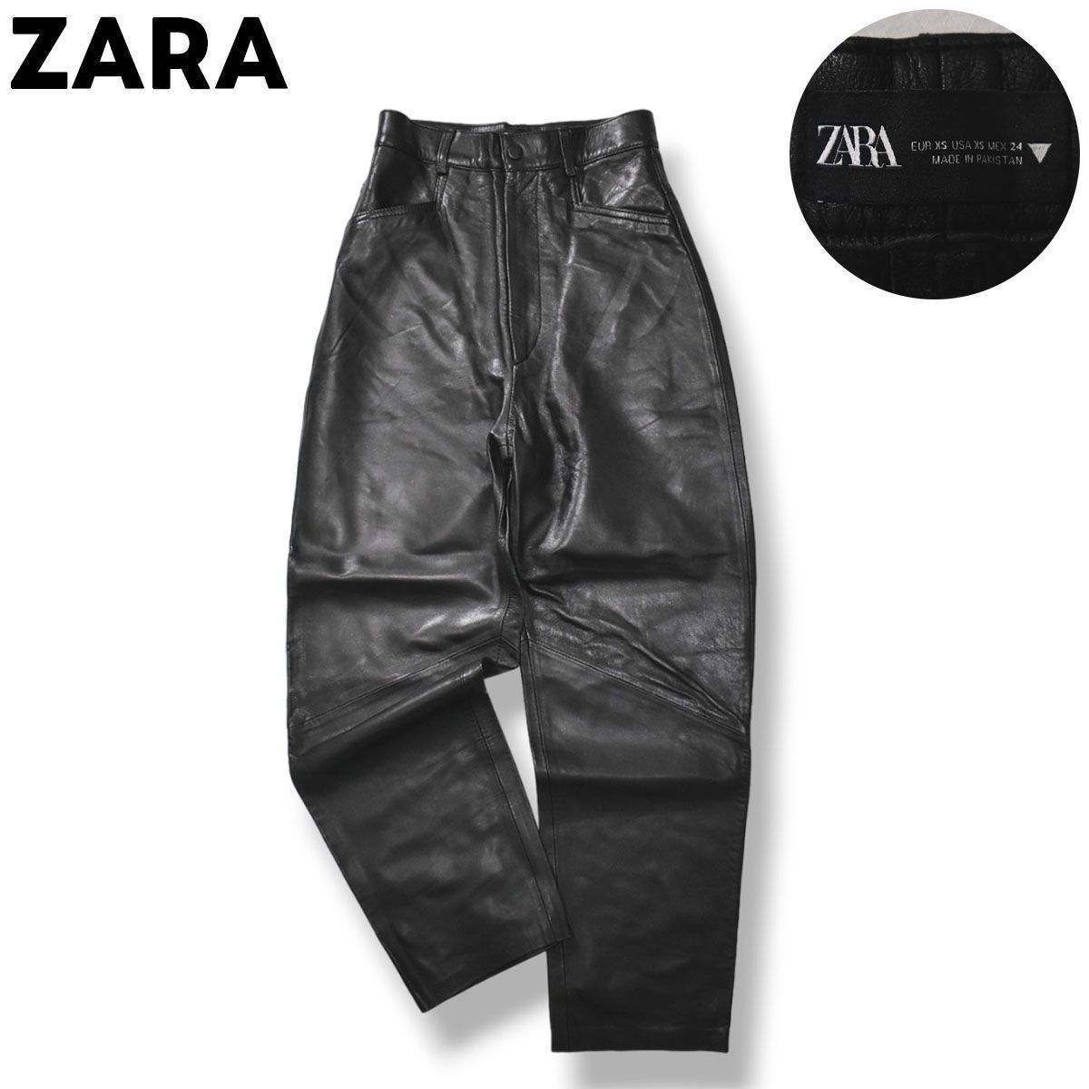 ZARA - ZARA リアルレザーカーゴパンツ xs 羊革 ストレート の